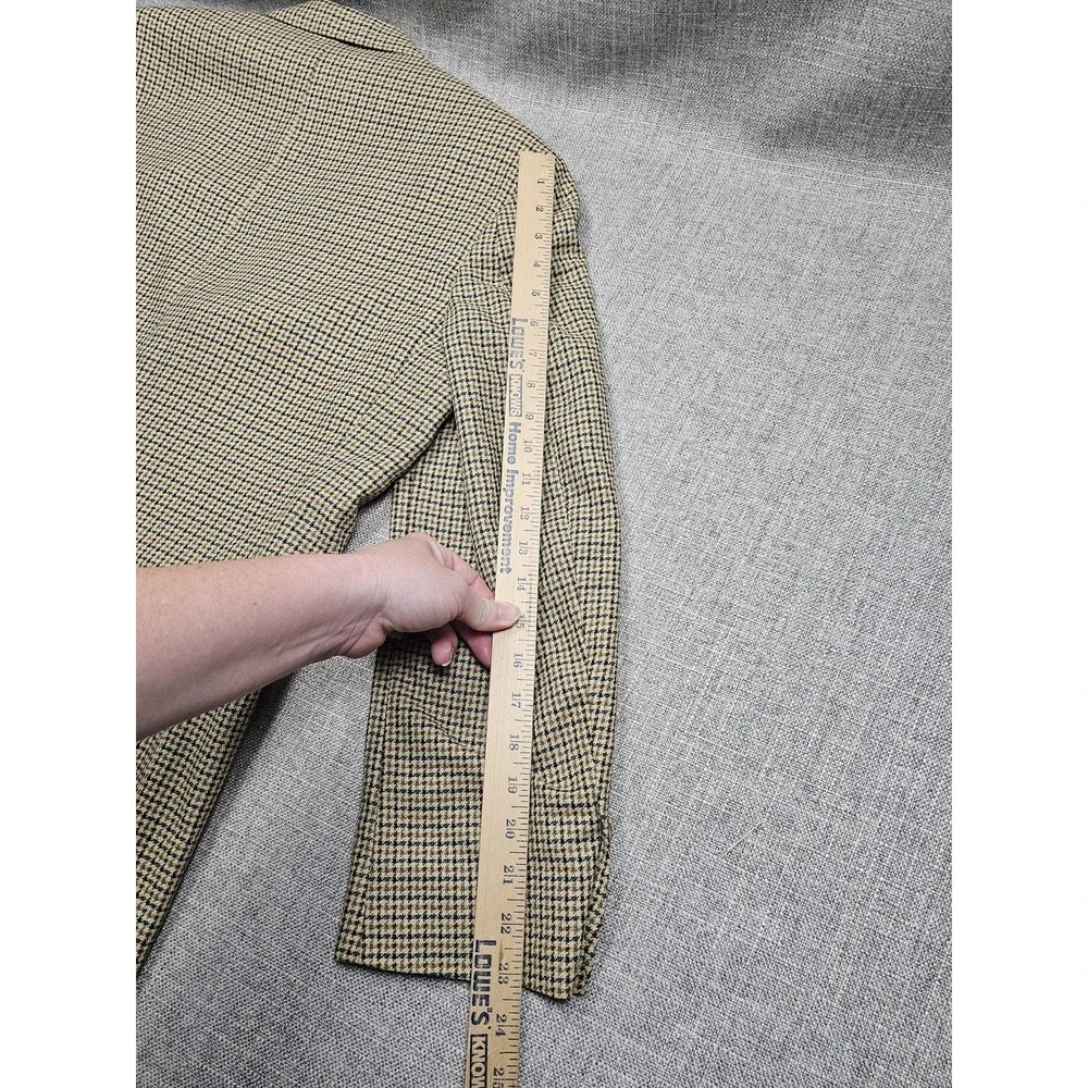 Lands End Blazer Mens 44 Wool Silk Blend Brown Houndstooth Check Made USA Jacket
